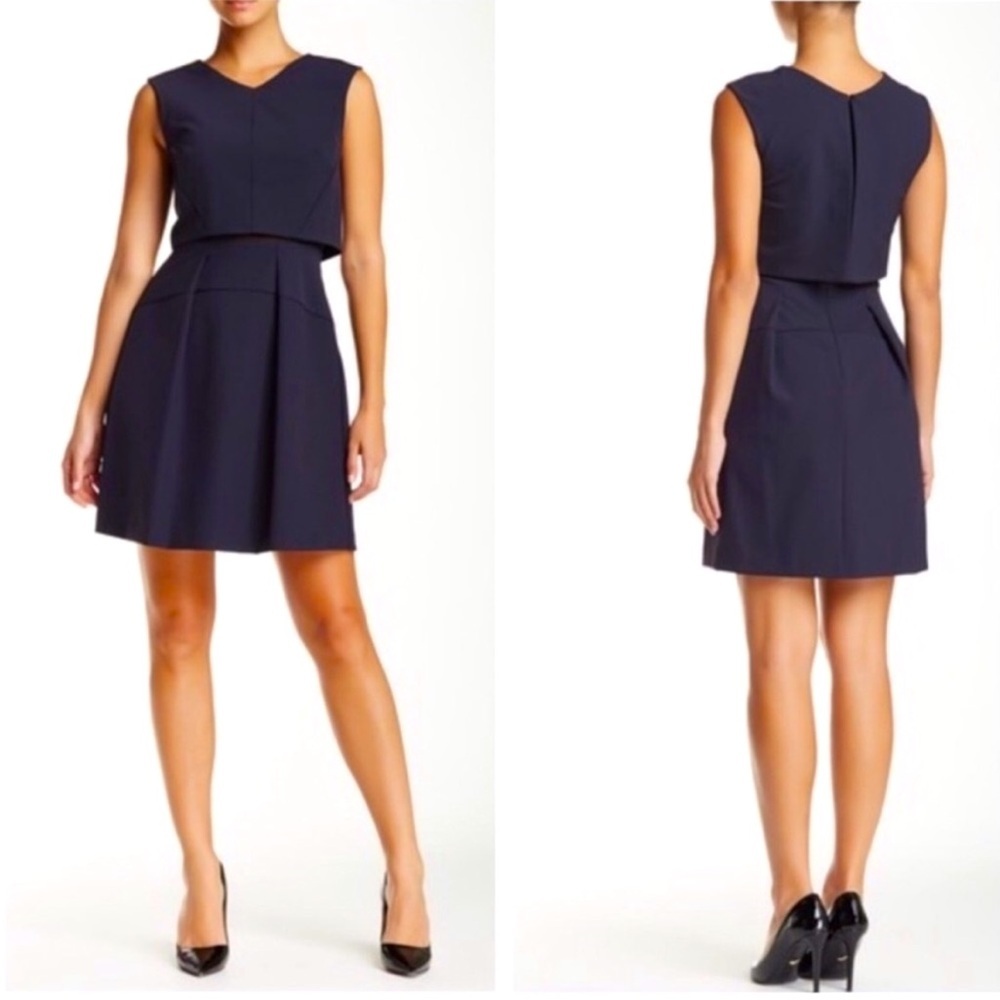 Rebecca Taylor NWT Techy Double Layer Navy Mesh Dress Sz 4